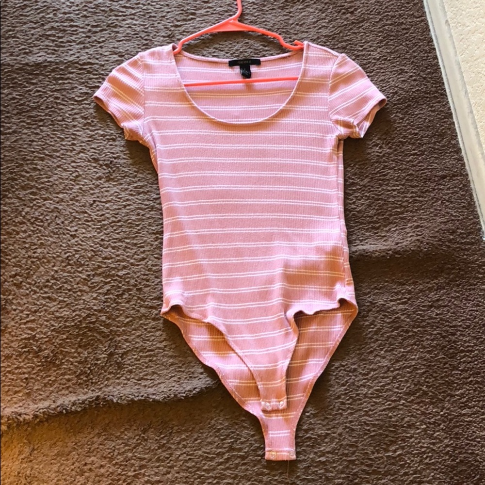 Pink & White striped body suit